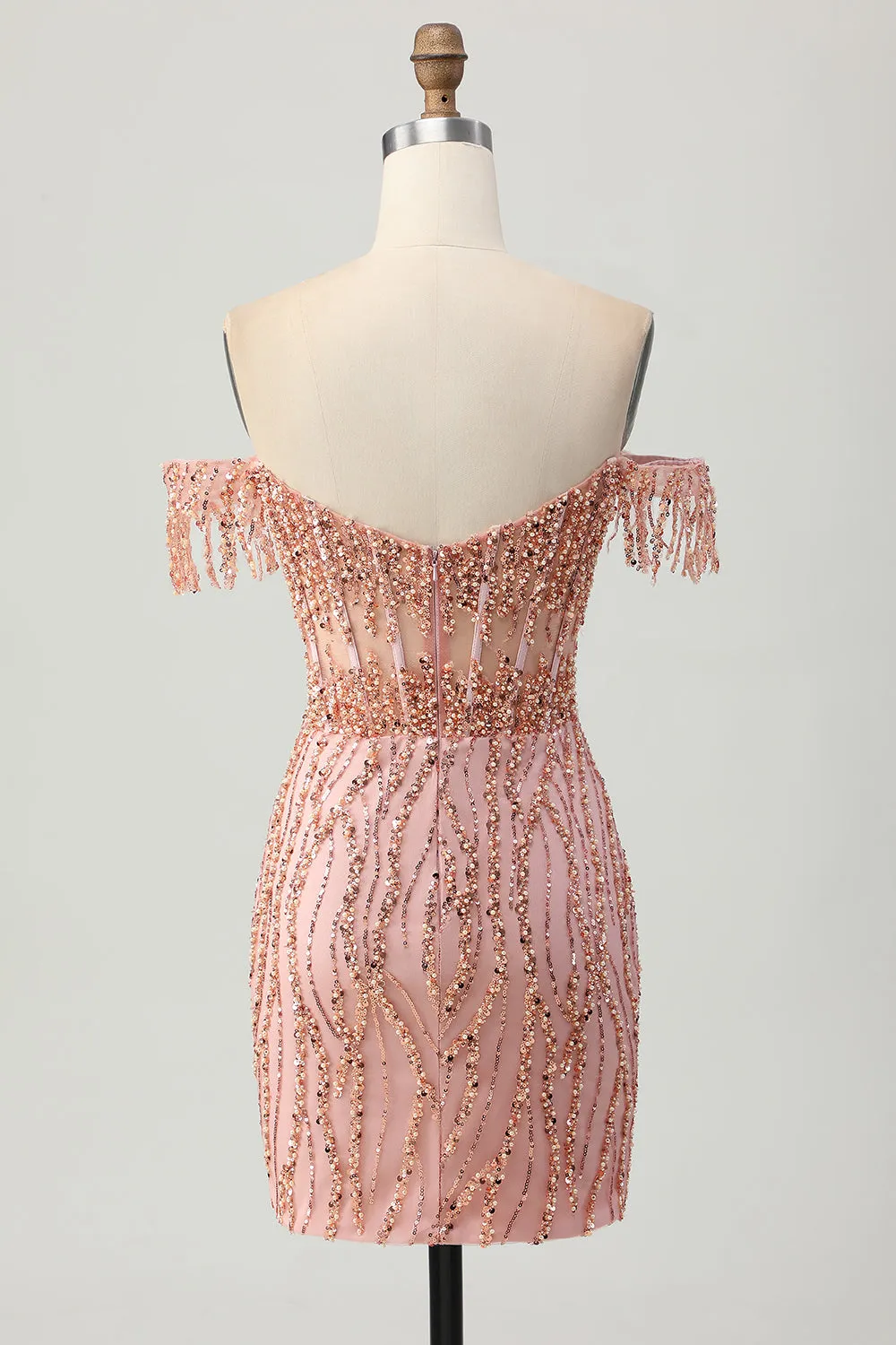 Dusty Rose Bodycon Off The Shoulder Corset Short Homecoming Dress with Beading sold by Zapaka product image thumbnail 2