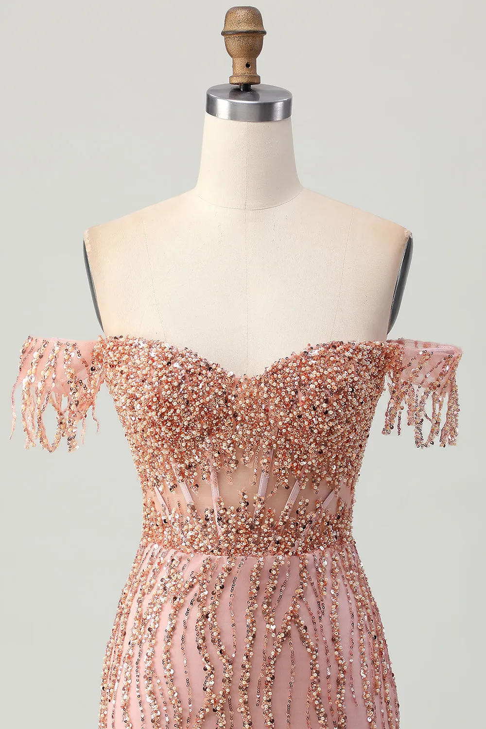 Dusty Rose Bodycon Off The Shoulder Corset Short Homecoming Dress with Beading sold by Zapaka product image thumbnail 4