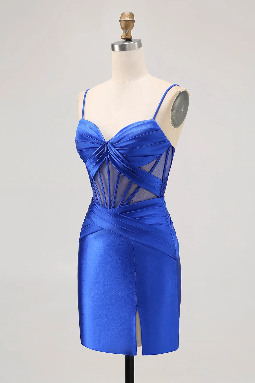 Royal Blue Sheer Corset Pleated Tight Homecoming Dress with Slit sold by Zapaka product image thumbnail 3