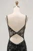 Black Bodycon Backless Sheer Corset Short Homecoming Dress with Sequins sold by Zapaka