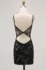Black Bodycon Backless Sheer Corset Short Homecoming Dress with Sequins sold by Zapaka