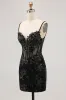 Black Bodycon Backless Sheer Corset Short Homecoming Dress with Sequins sold by Zapaka