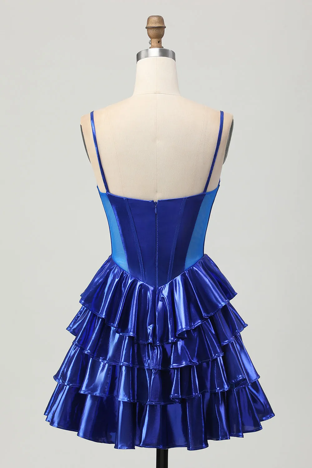 Metallic A-line Tiered Corset Short Homecoming Dress with Bows sold by Zapaka product image thumbnail 2
