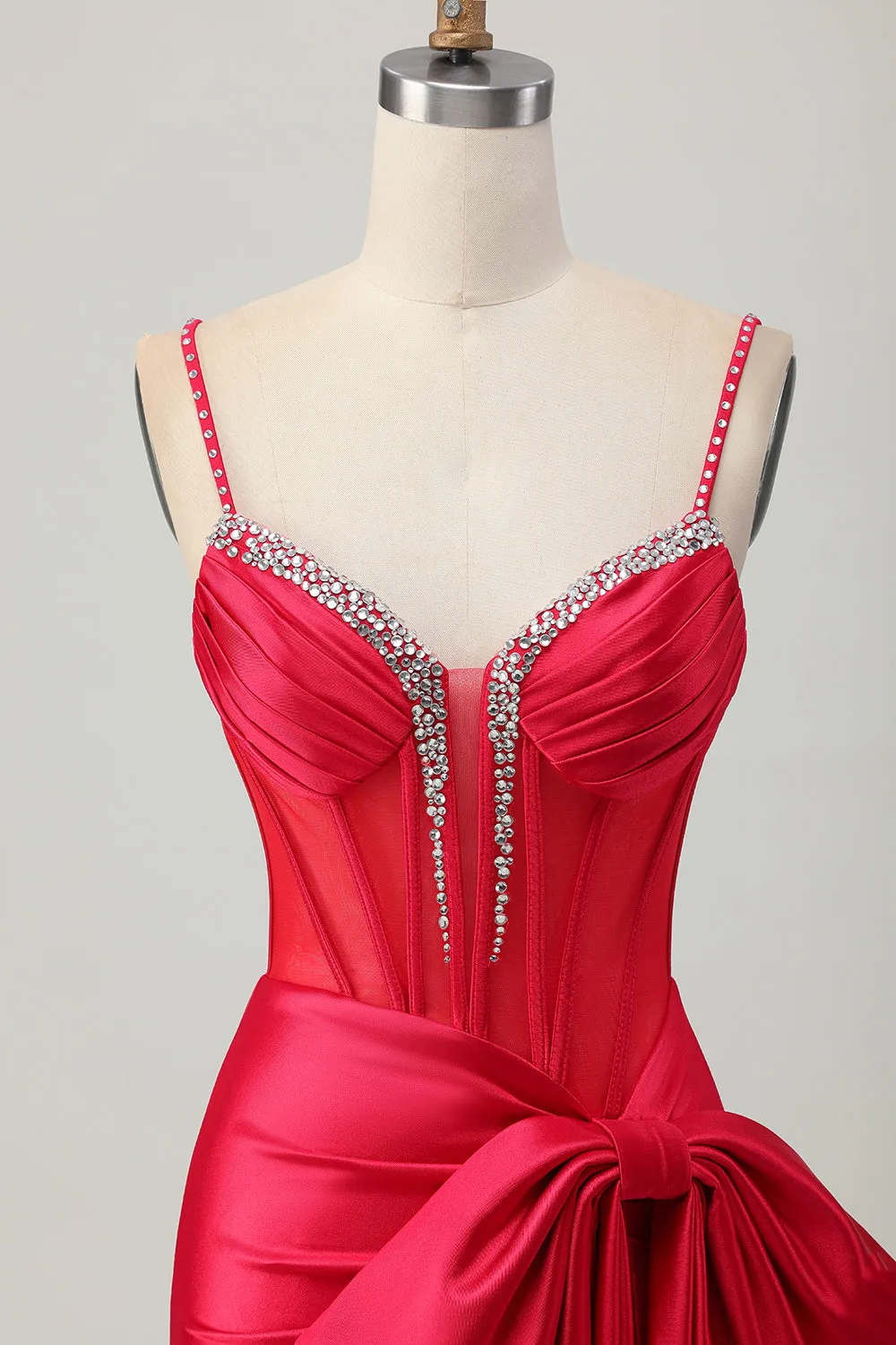 Red Bodycon Corset Ruched Beaded Short Homecoming Dress with Bow sold by Zapaka product image thumbnail 4