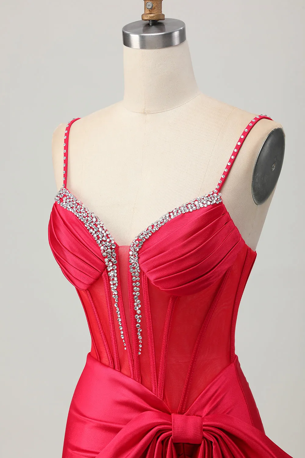 Red Bodycon Corset Ruched Beaded Short Homecoming Dress with Bow sold by Zapaka product image thumbnail 5
