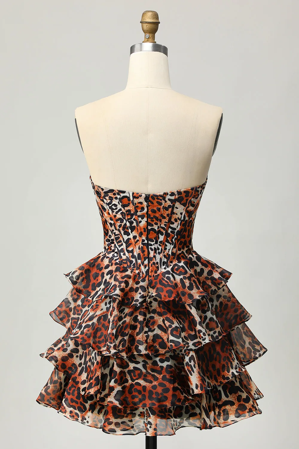 Khaki Leopard A-line Sweetheart Tiered Corset Short Homecoming Dress sold by Zapaka product image thumbnail 2