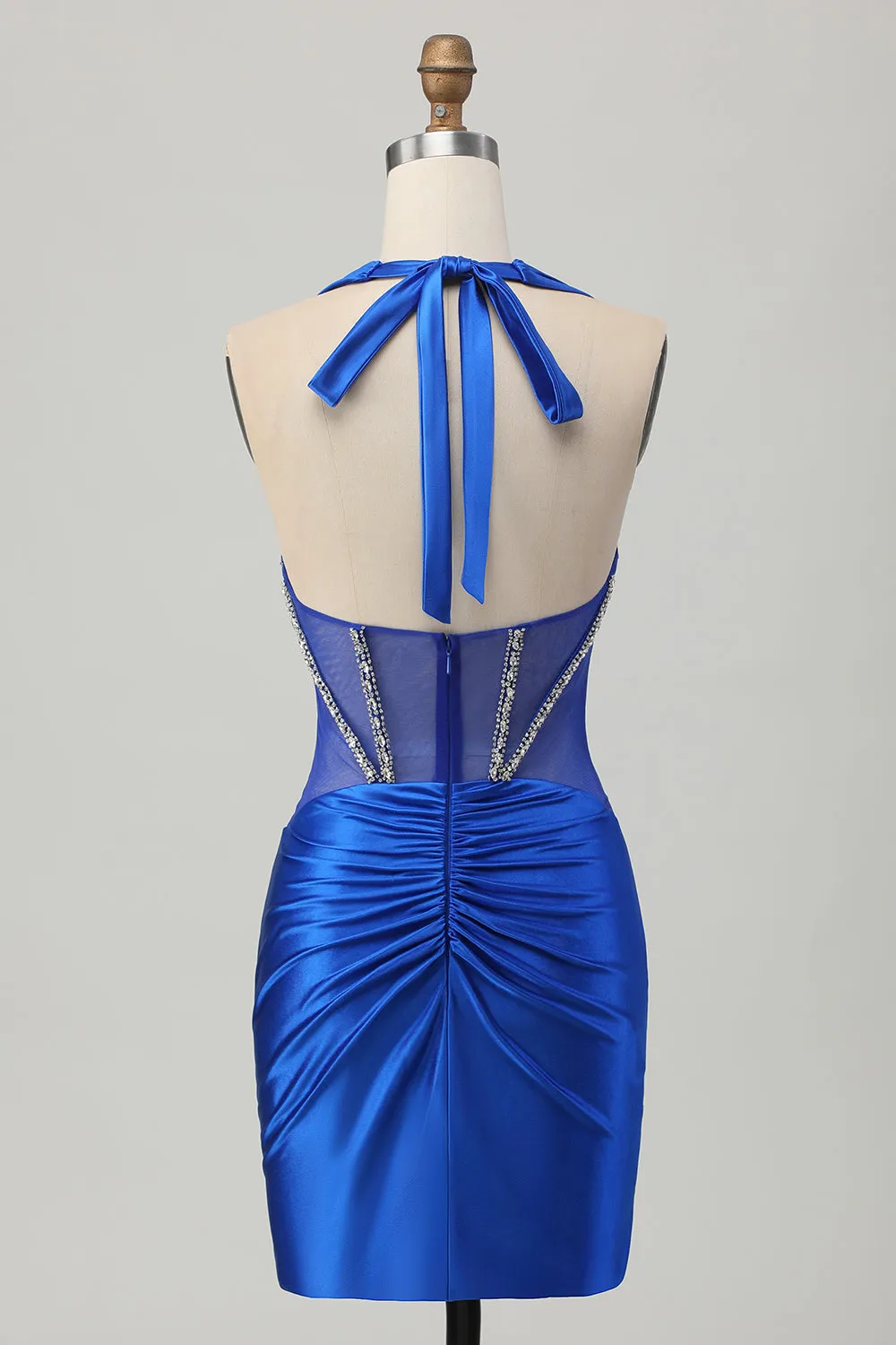 Royal Blue Bodycon Halter Backless Satin Homecoming Dress with Rhinestones sold by Zapaka product image thumbnail 2
