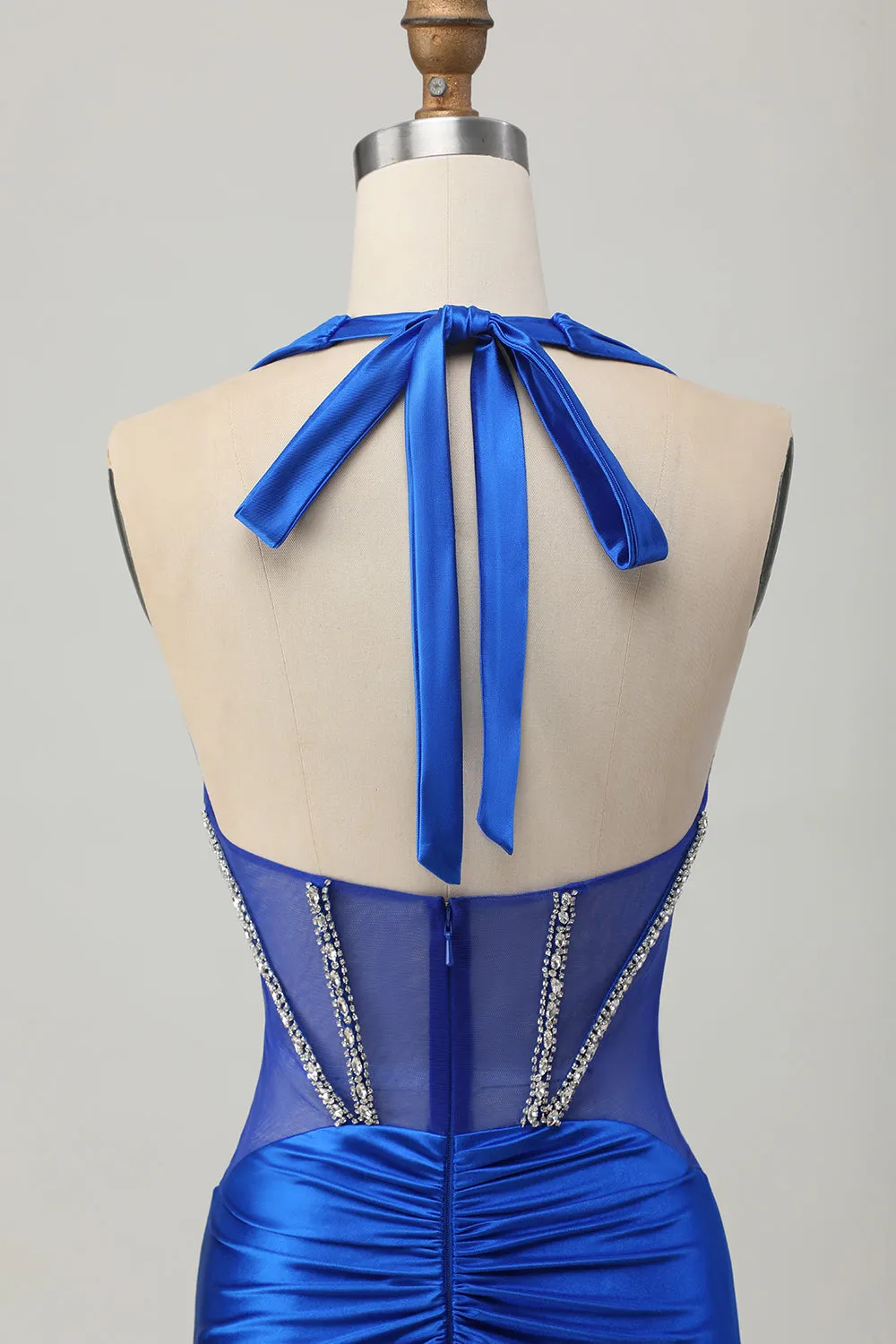 Royal Blue Bodycon Halter Backless Satin Homecoming Dress with Rhinestones sold by Zapaka product image thumbnail 5
