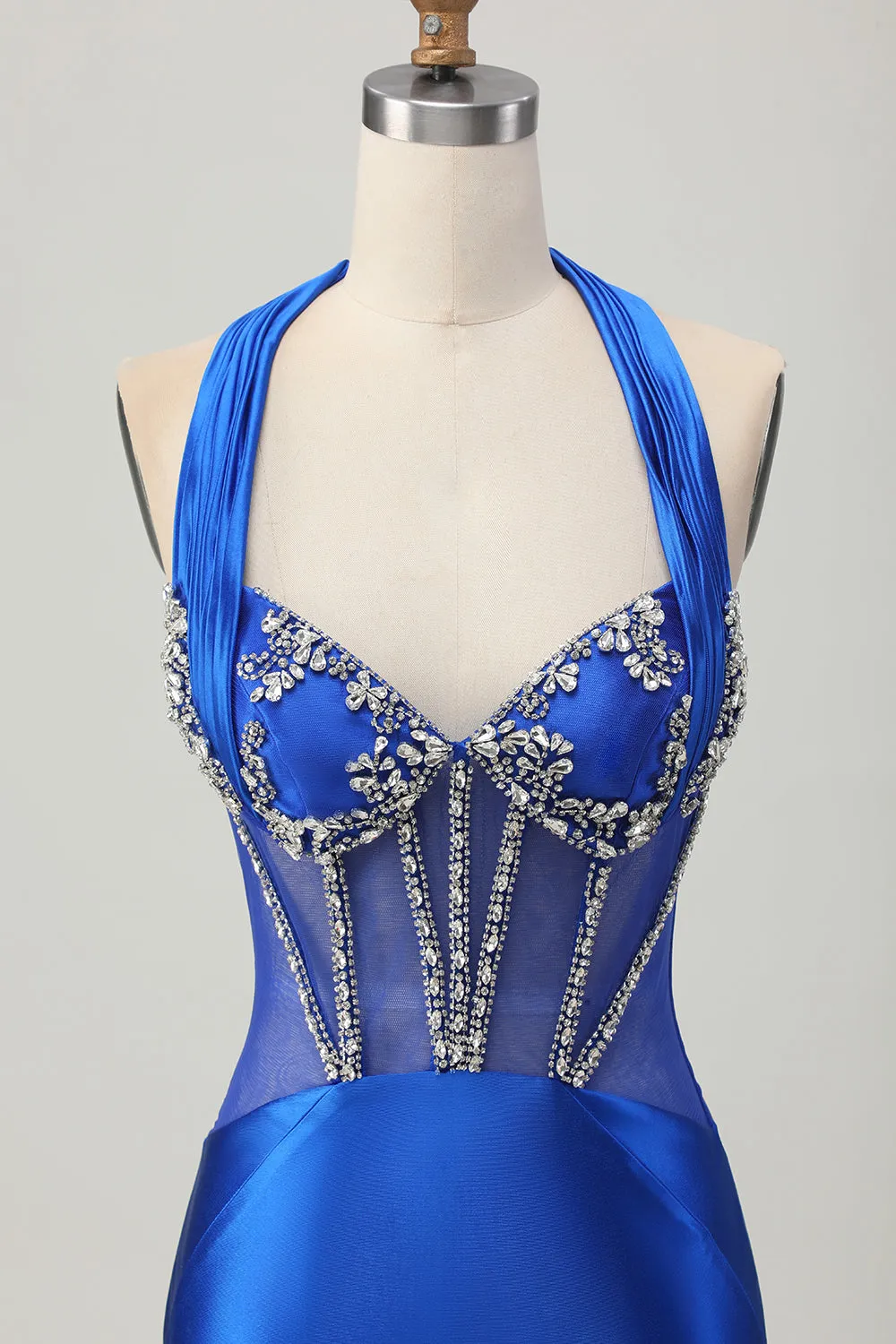Royal Blue Bodycon Halter Backless Satin Homecoming Dress with Rhinestones sold by Zapaka product image thumbnail 4