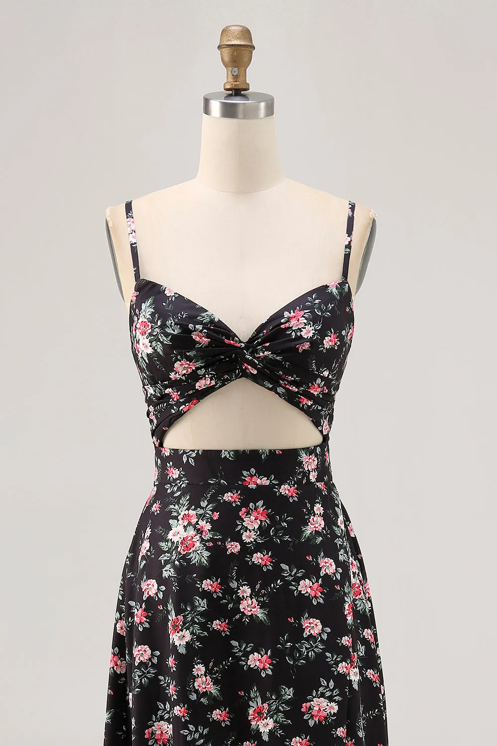 Black Flower Cut Out A Line Long Wedding Guest Dress sold by Zapaka product image thumbnail 4