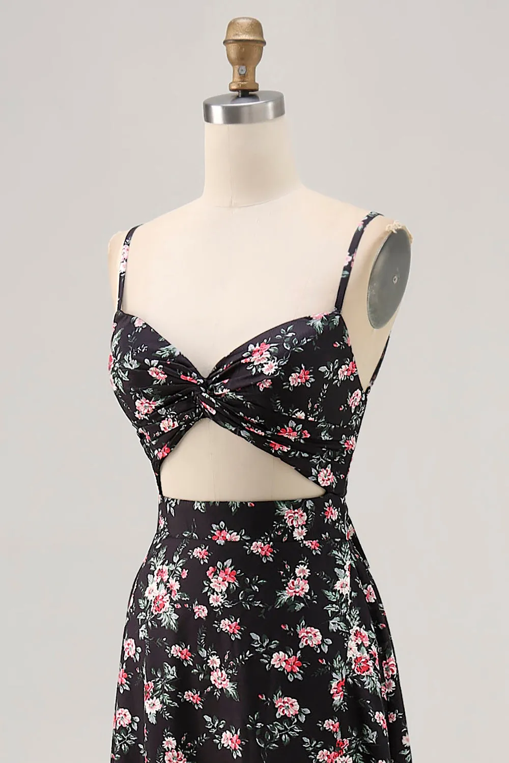 Black Flower Cut Out A Line Long Wedding Guest Dress sold by Zapaka product image thumbnail 5