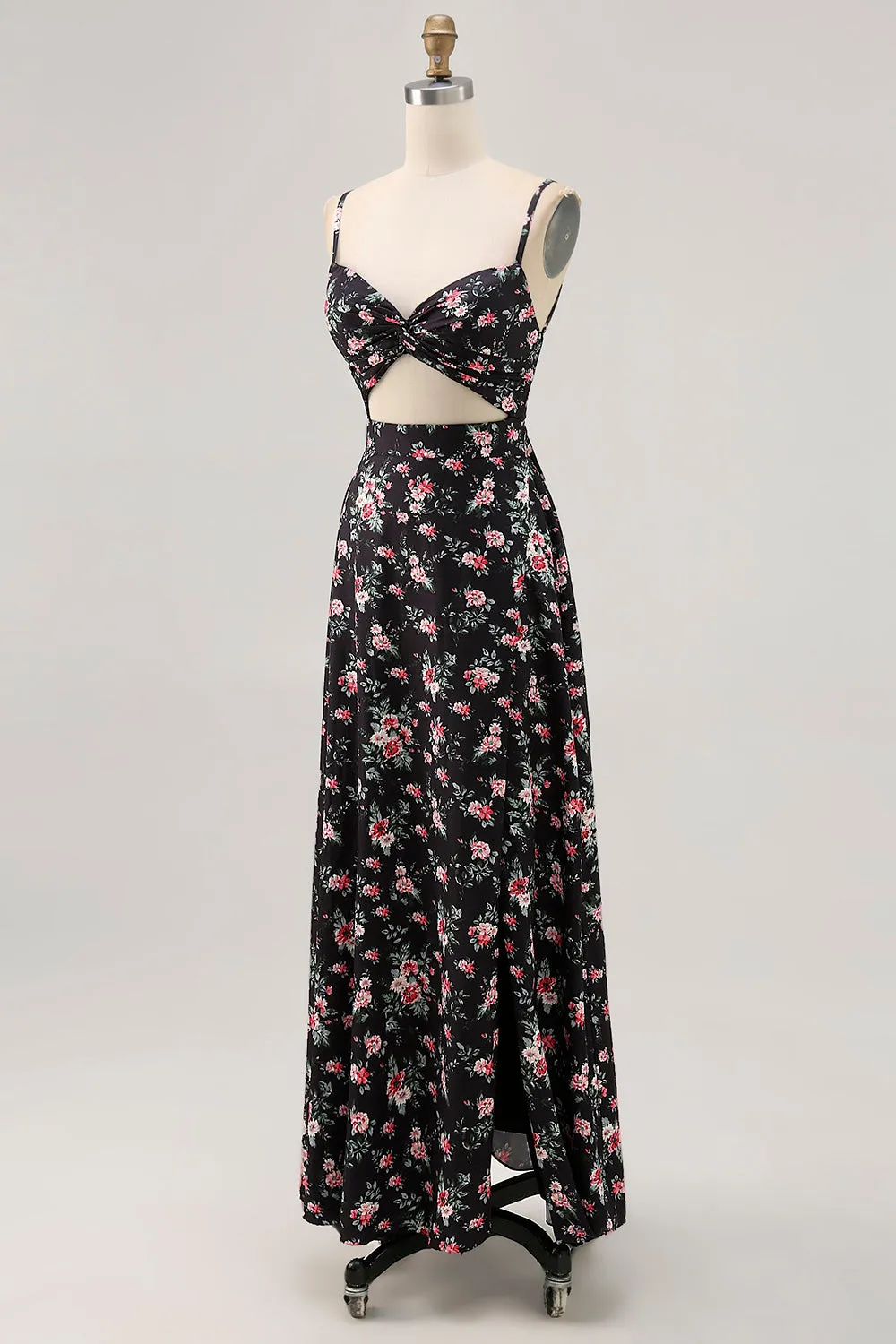 Black Flower Cut Out A Line Long Wedding Guest Dress sold by Zapaka product image thumbnail 3