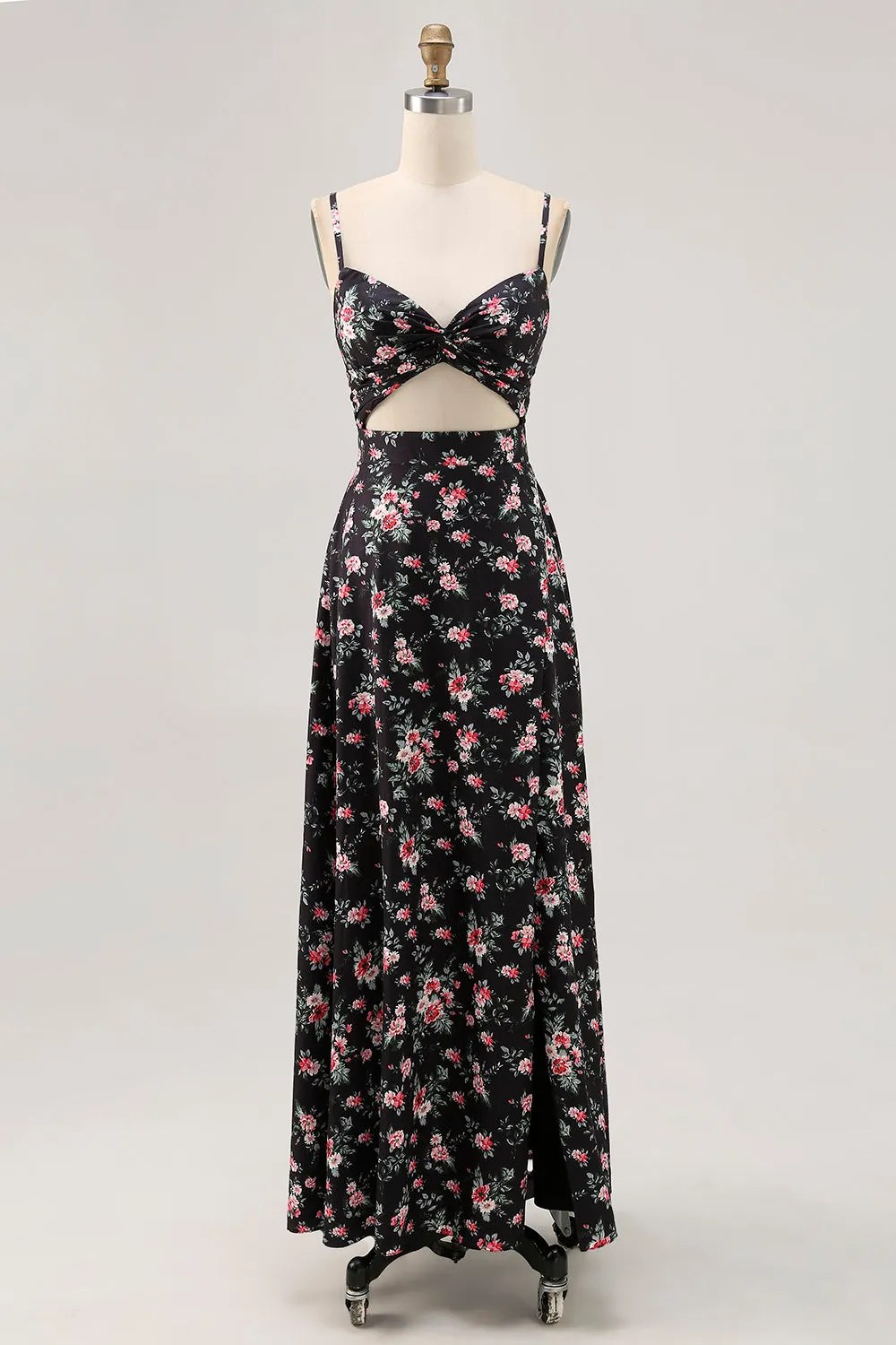 Black Flower Cut Out A Line Long Wedding Guest Dress sold by Zapaka