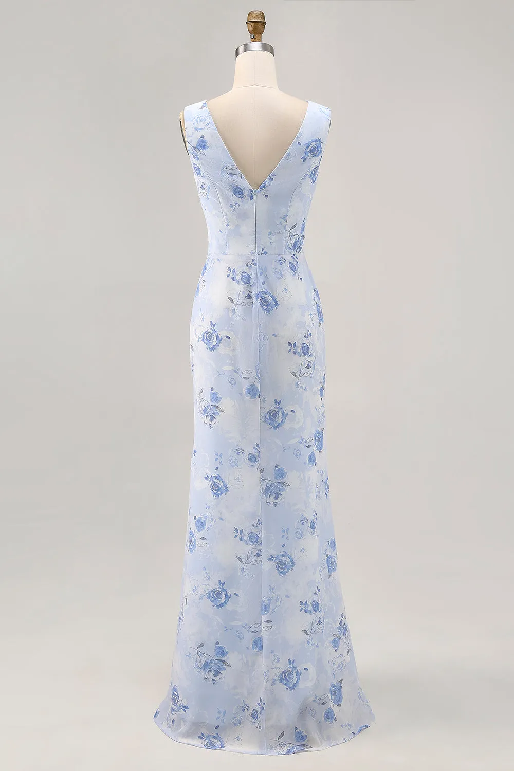 Blue Flower Cowl Neck Sheath Long Wedding Guest Dress sold by Zapaka product image thumbnail 2