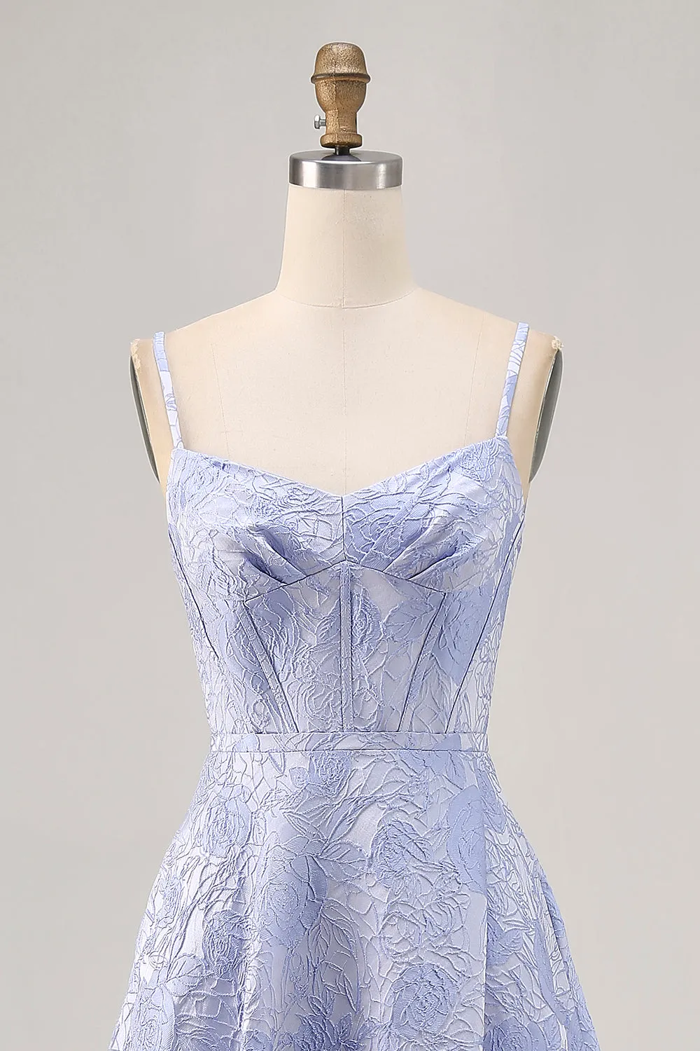 Blue A-Line Brocade Corset Long Prom Dress with Slit sold by Zapaka product image thumbnail 4