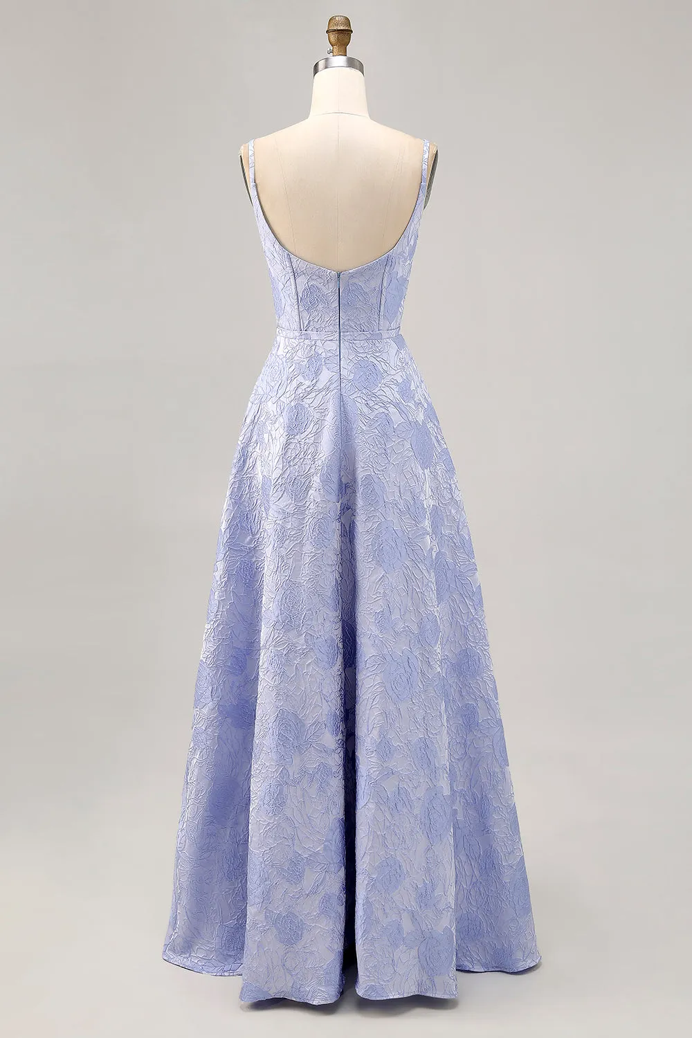 Blue A-Line Brocade Corset Long Prom Dress with Slit sold by Zapaka product image thumbnail 2