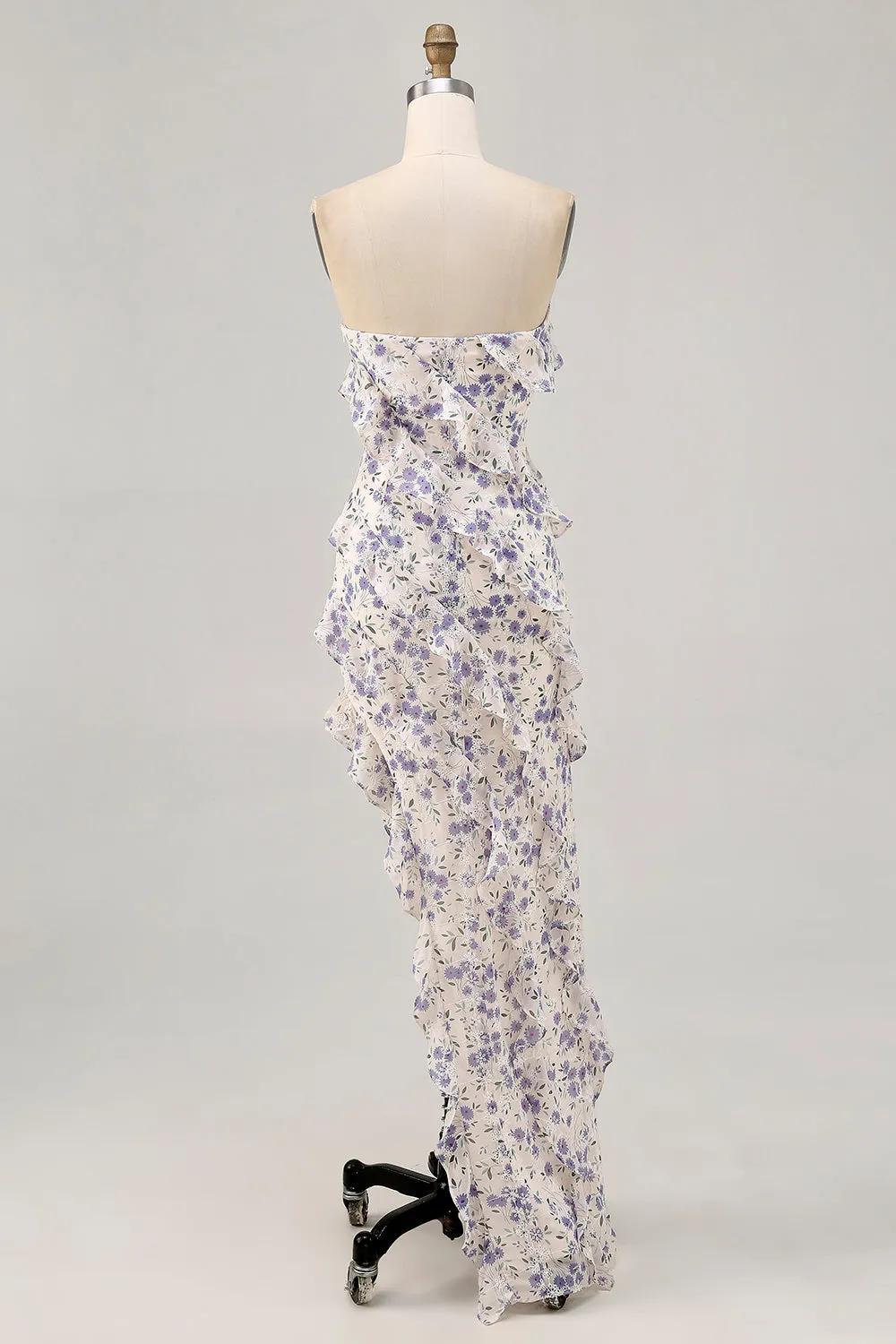 Blue Floral Sheath Strapless Ruffled Bridesmaid Dress sold by Zapaka product image thumbnail 2