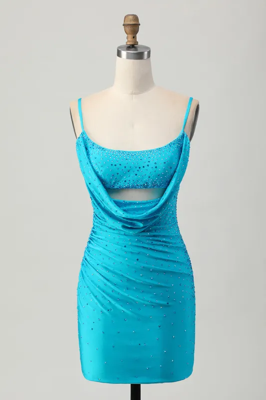 Blue Bodycon Cut Out Short Homecoming Dress with Beading sold by Zapaka