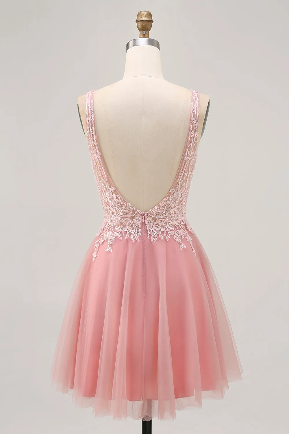 A-line Tulle Blush Sequins Backless Short Homecoming Dress with Beading sold by Zapaka product image thumbnail 2
