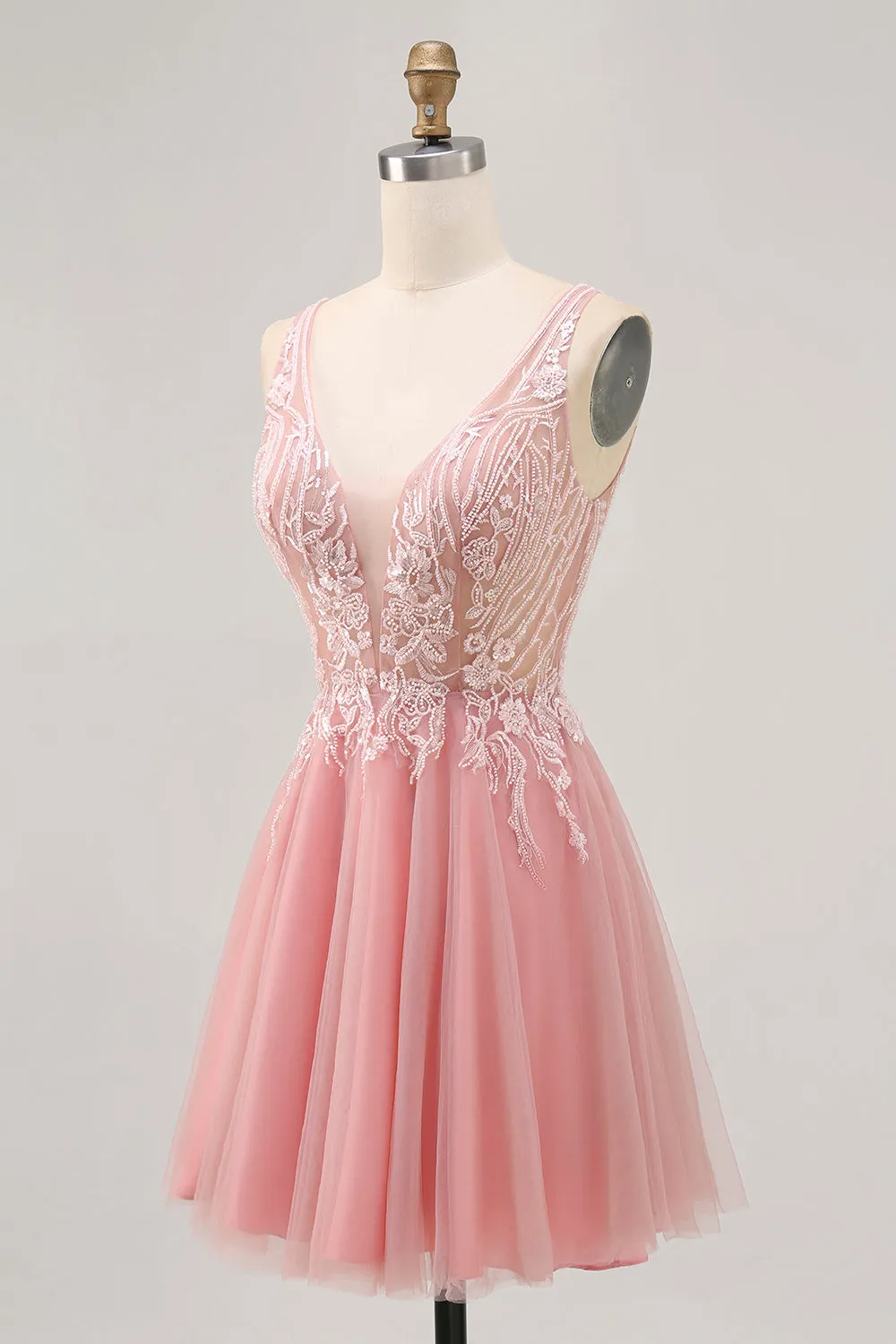A-line Tulle Blush Sequins Backless Short Homecoming Dress with Beading sold by Zapaka product image thumbnail 3