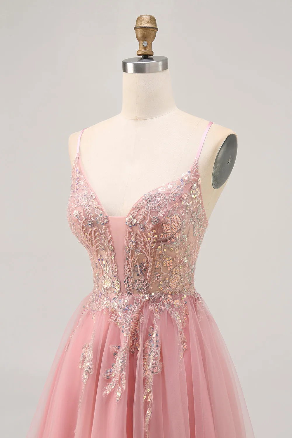 Sparkly Blush A-line Tulle Sequins Short Homecoming Dress with Lace Up Back sold by Zapaka product image thumbnail 5