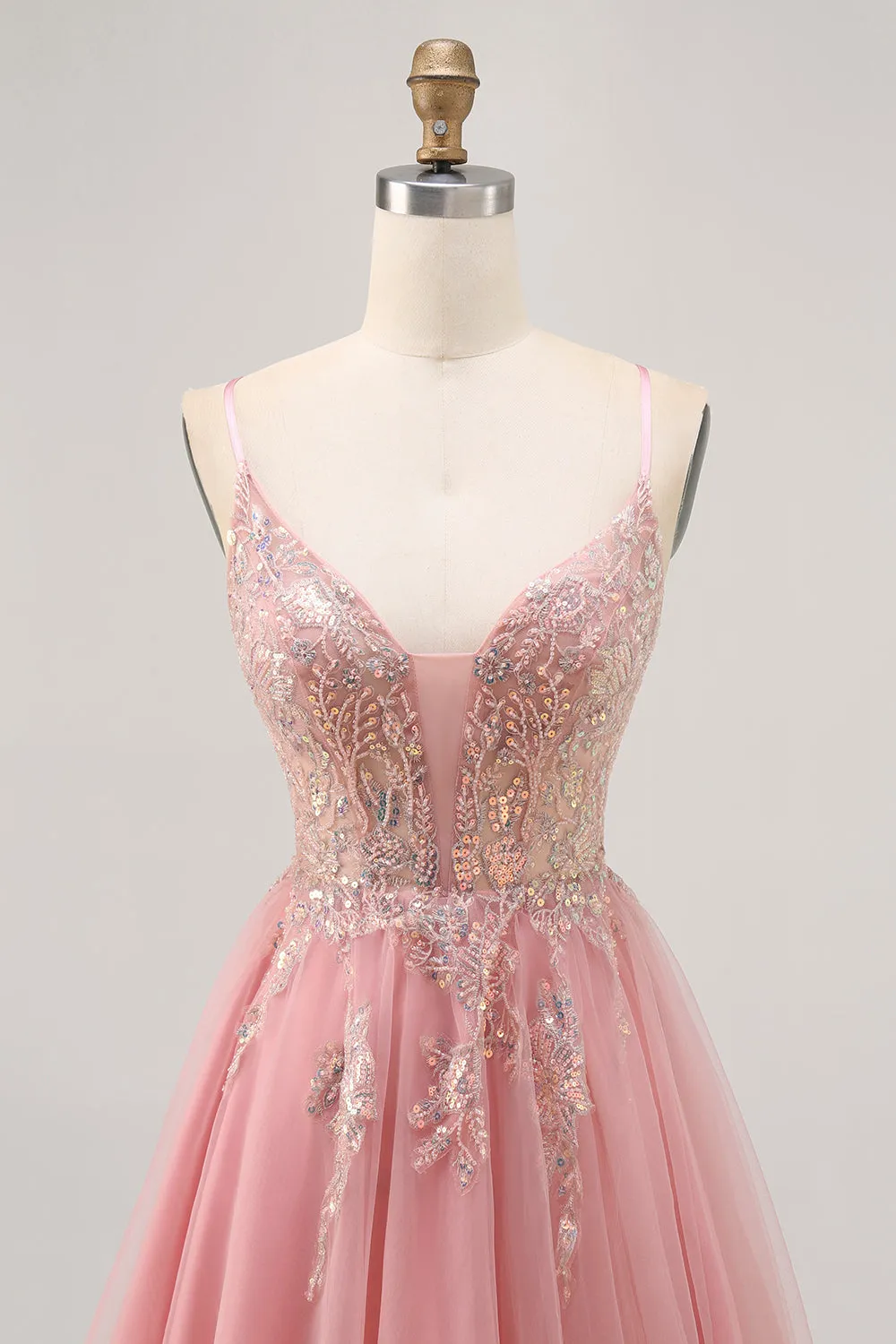 Sparkly Blush A-line Tulle Sequins Short Homecoming Dress with Lace Up Back sold by Zapaka product image thumbnail 4