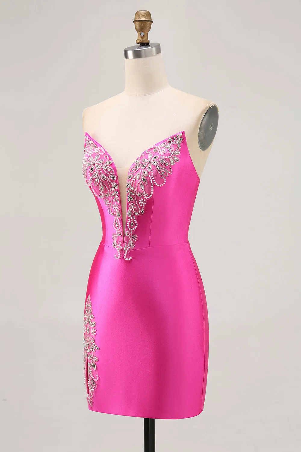 Fuchsia Strapless Beaded Bodycon Homecoming Dress with Slit sold by Zapaka product image thumbnail 3