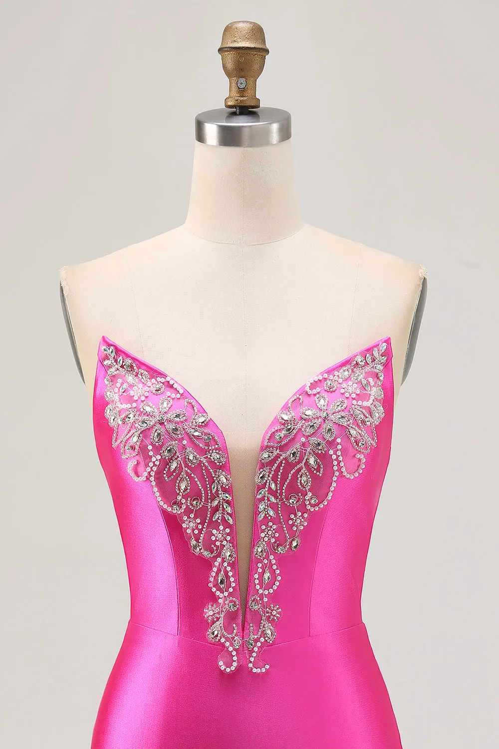 Fuchsia Strapless Beaded Bodycon Homecoming Dress with Slit sold by Zapaka product image thumbnail 4
