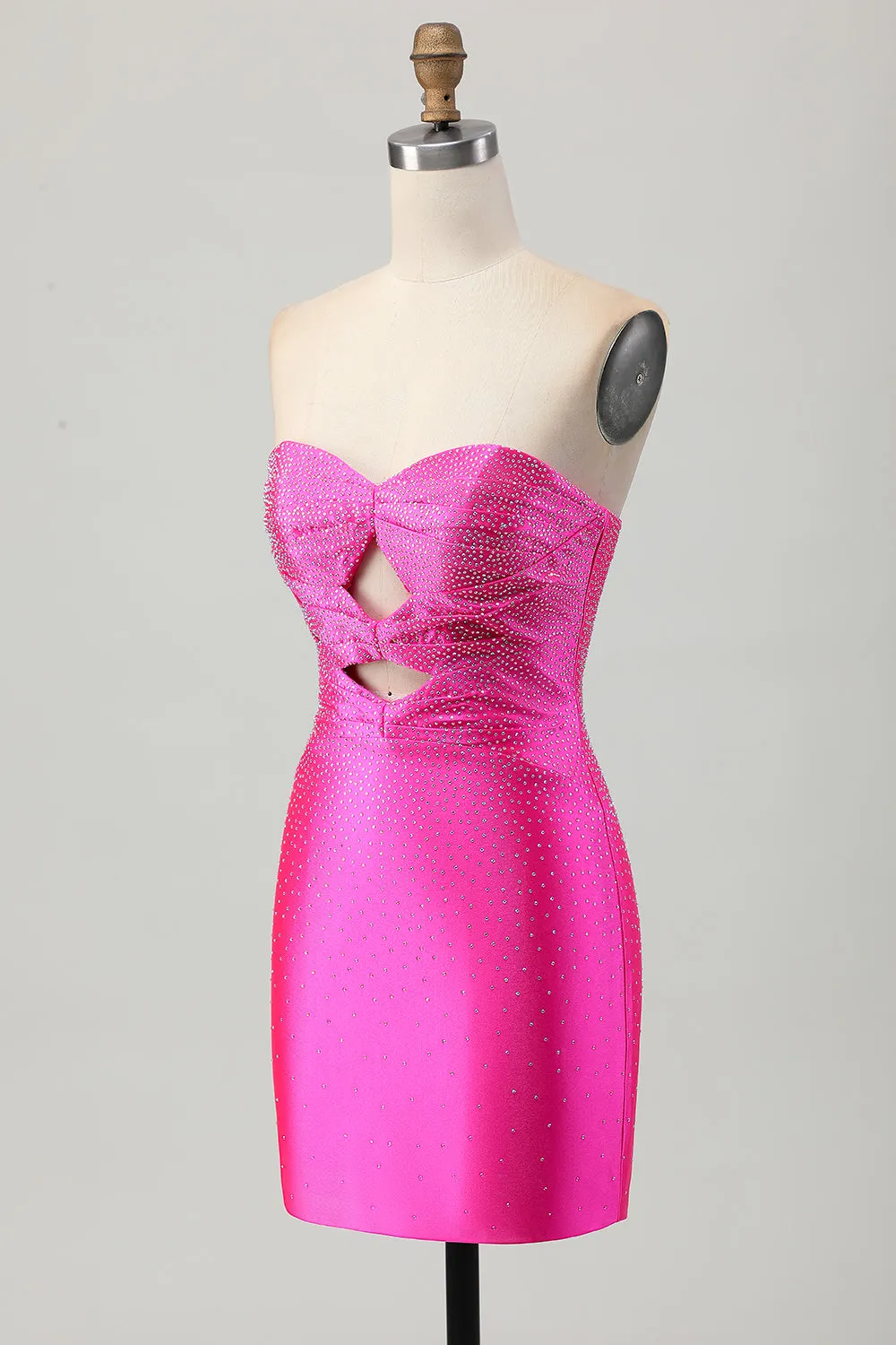 Fuchsia Strapless Cut Out Beaded Bodycon Homecoming Dress sold by Zapaka product image thumbnail 3