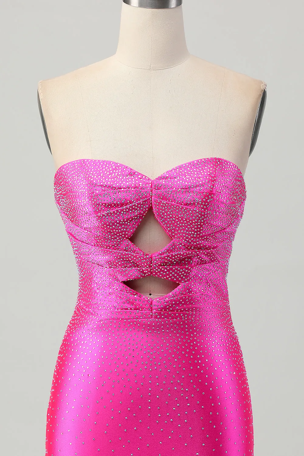 Fuchsia Strapless Cut Out Beaded Bodycon Homecoming Dress sold by Zapaka product image thumbnail 4