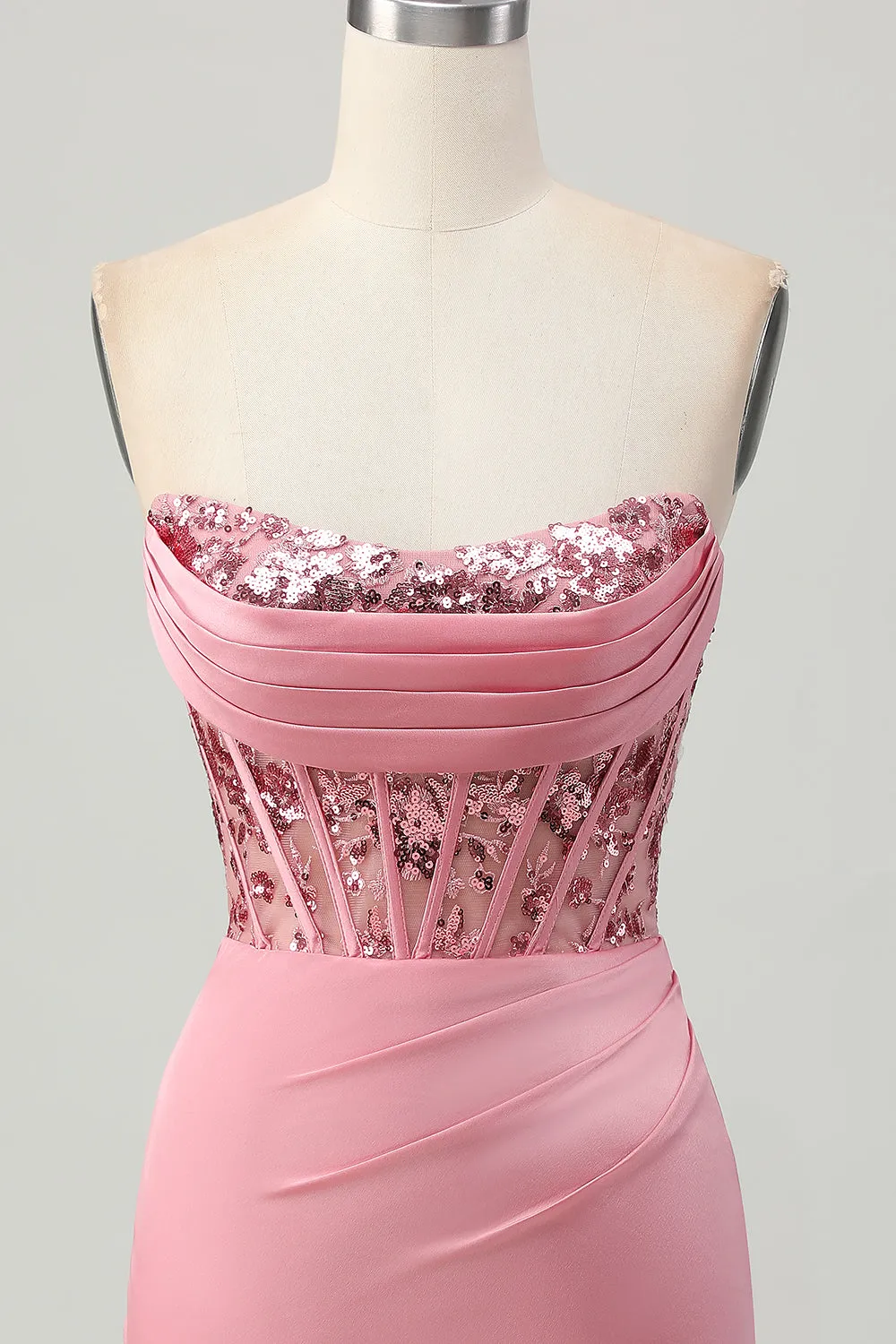 Strapless Blush Corset Sequins Bodycon Homecoming Dress sold by Zapaka product image thumbnail 4