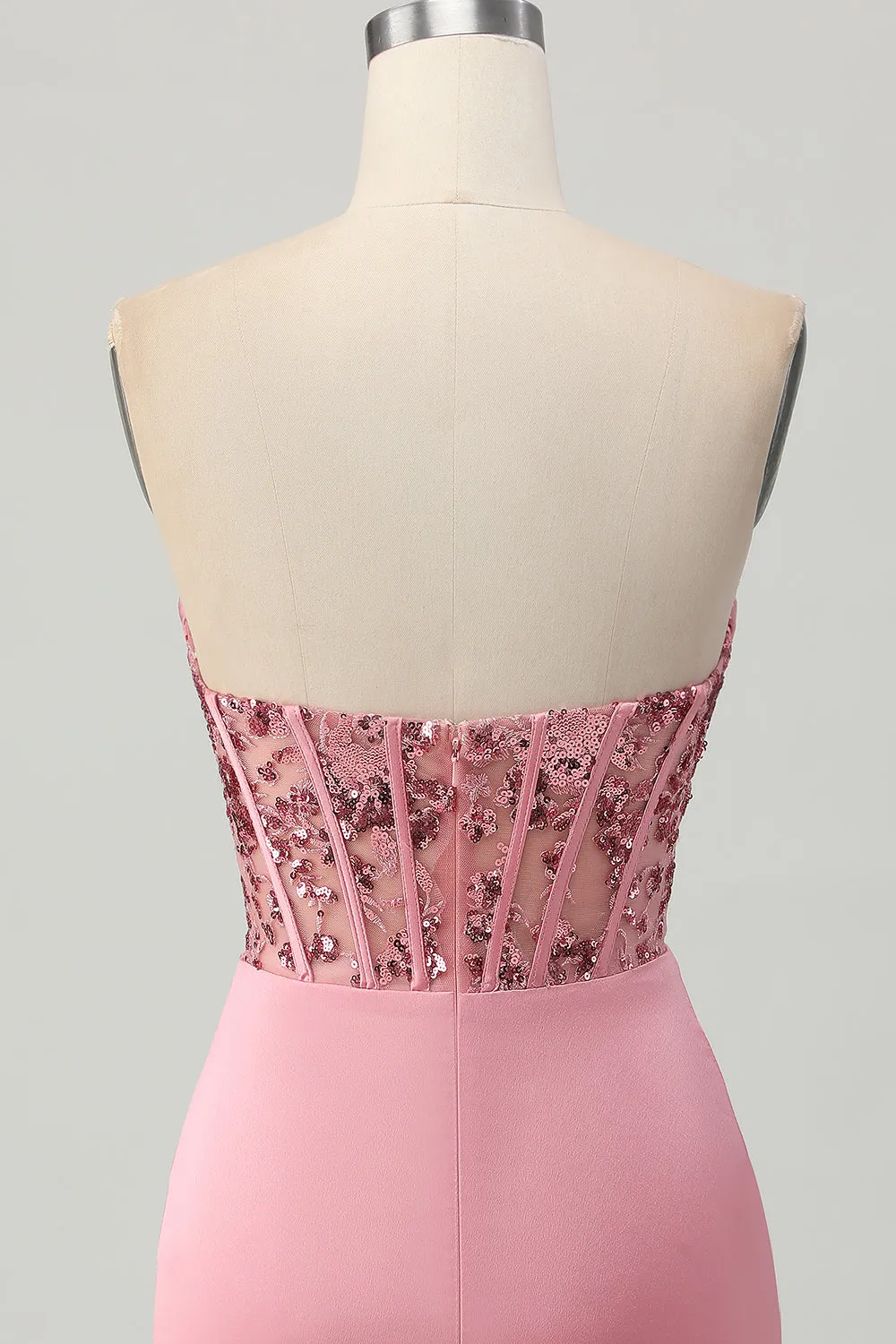 Strapless Blush Corset Sequins Bodycon Homecoming Dress sold by Zapaka product image thumbnail 5