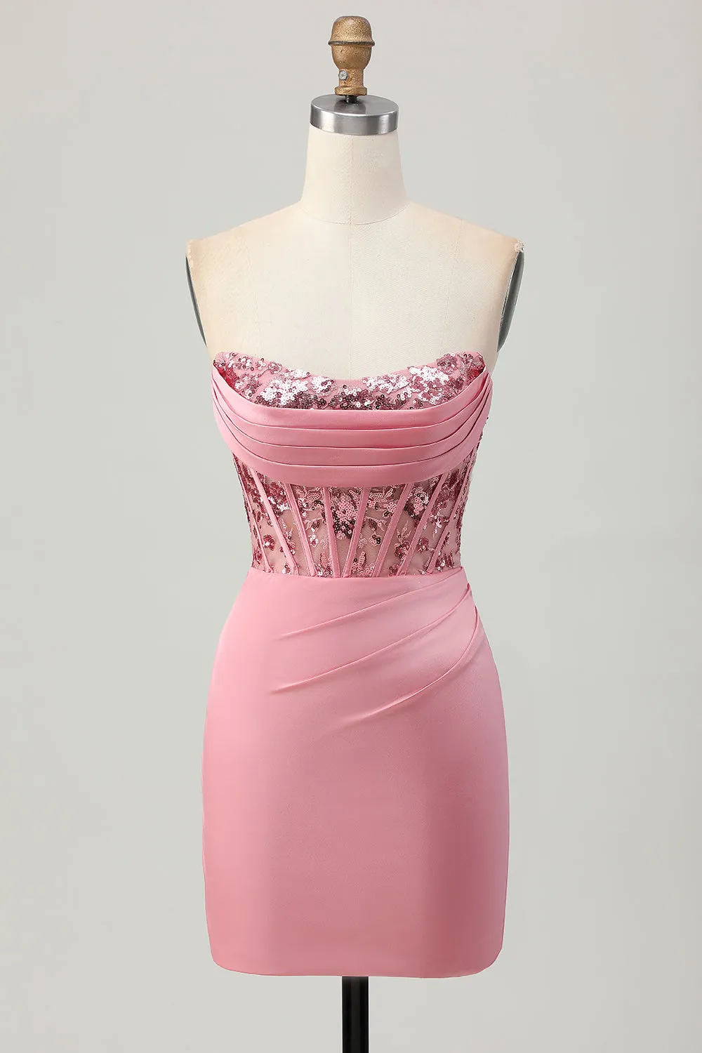 Strapless Blush Corset Sequins Bodycon Homecoming Dress sold by Zapaka