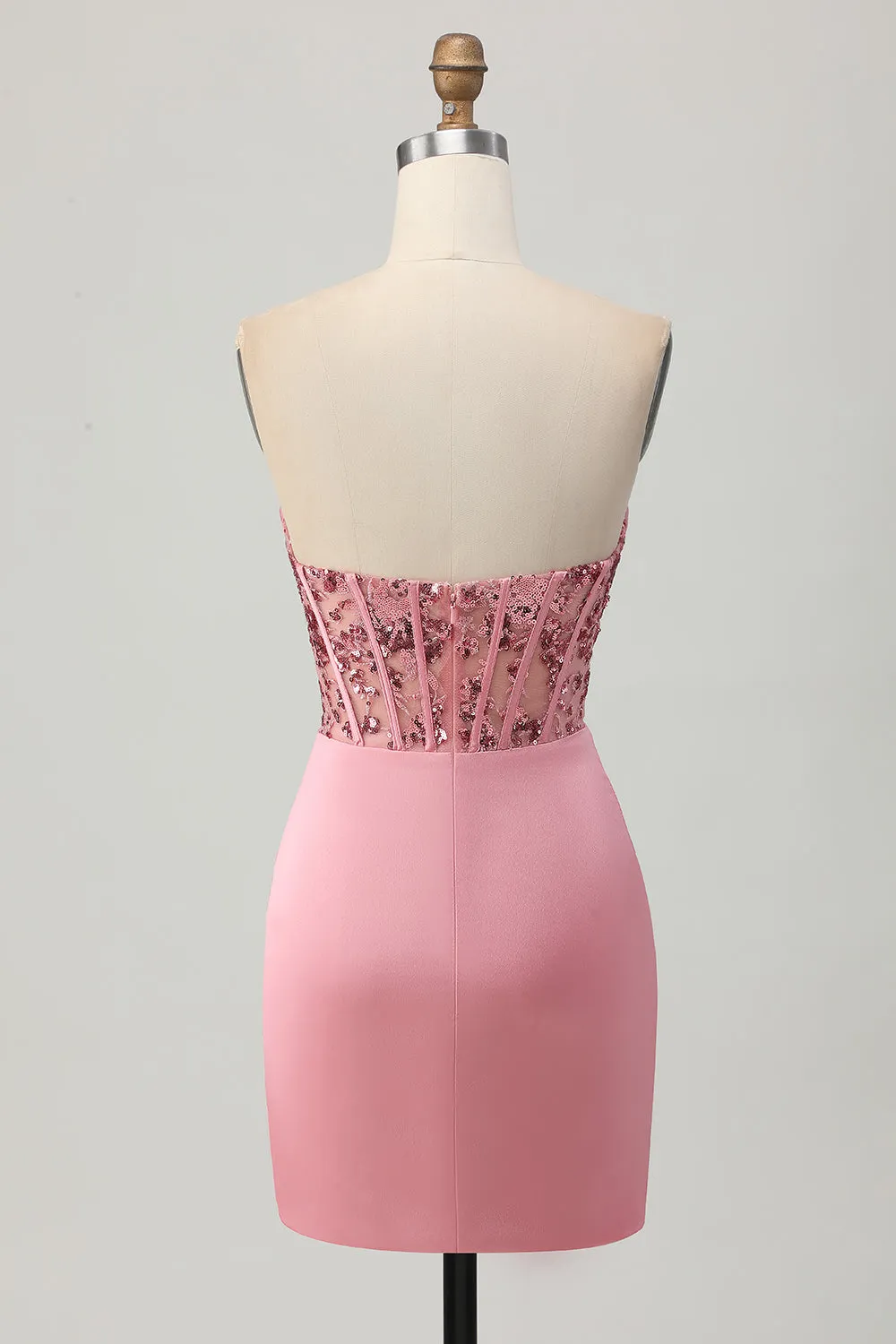 Strapless Blush Corset Sequins Bodycon Homecoming Dress sold by Zapaka product image thumbnail 2