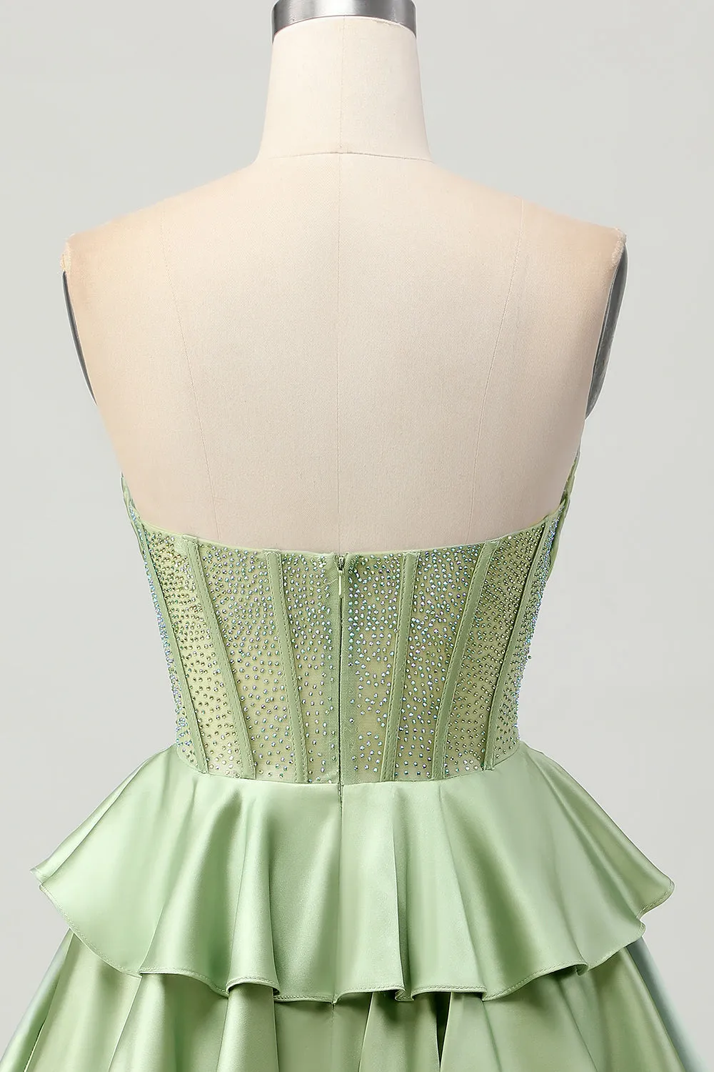 Green A-line Strapless Tiered Corset Beaded Homecoming Dress sold by Zapaka product image thumbnail 5