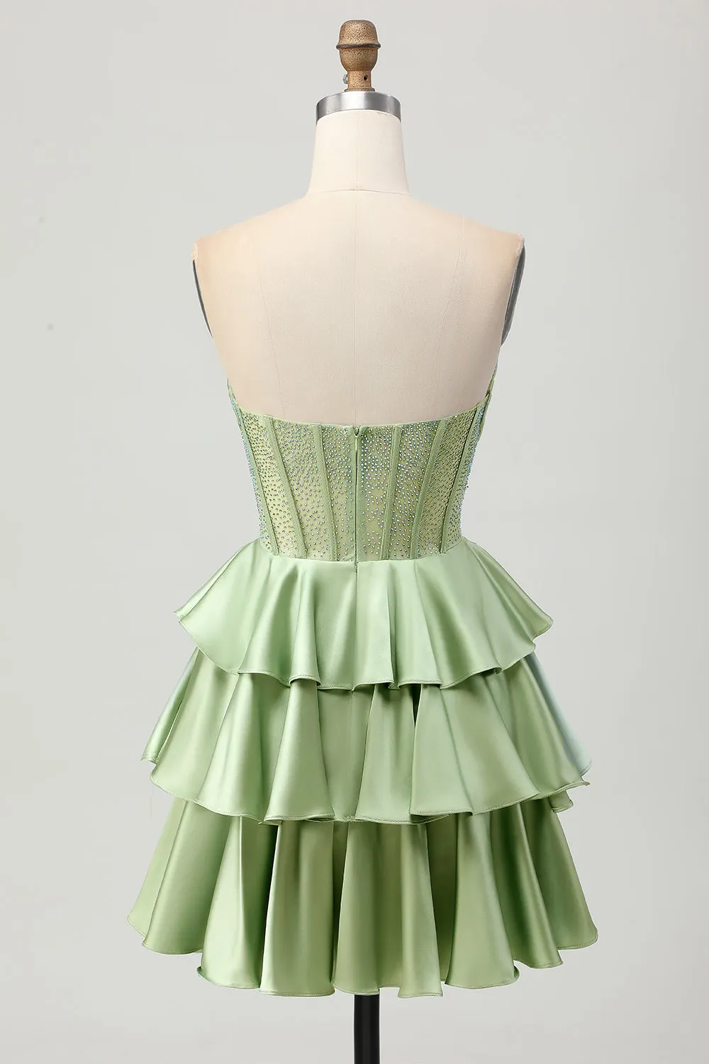 Green A-line Strapless Tiered Corset Beaded Homecoming Dress sold by Zapaka product image thumbnail 2