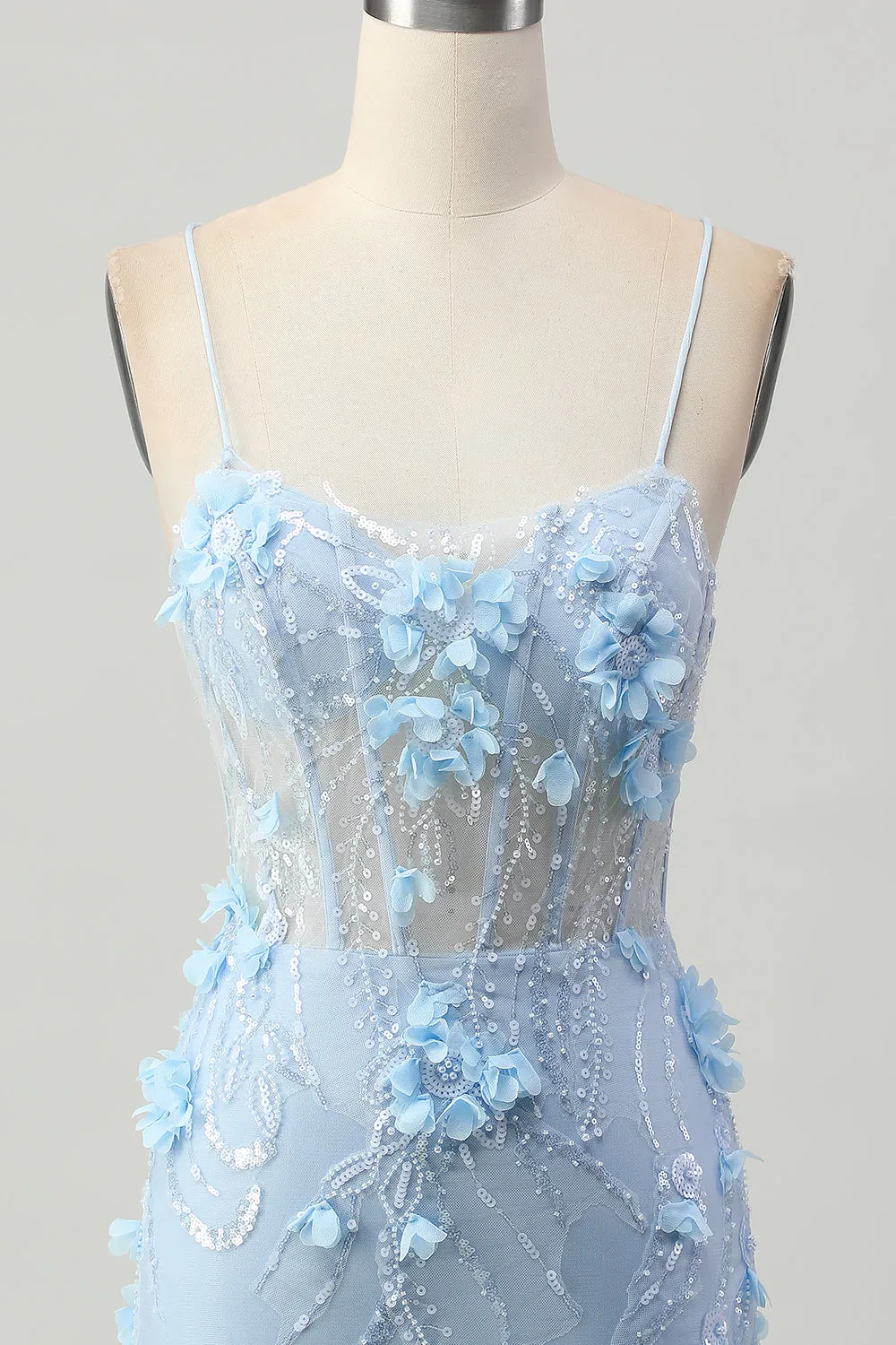 Blue Bodycon Corset Sequins Short Homecoming Dress with 3D Flowers sold by Zapaka product image thumbnail 4