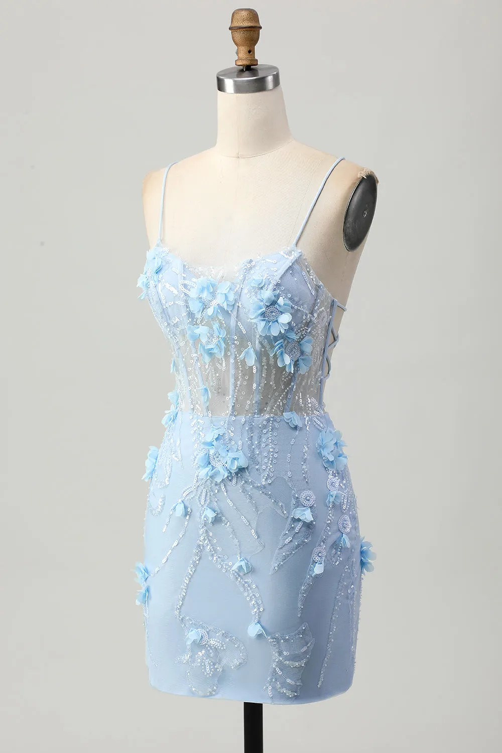 Blue Bodycon Corset Sequins Short Homecoming Dress with 3D Flowers sold by Zapaka product image thumbnail 3