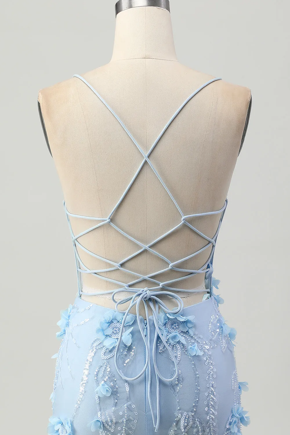 Blue Bodycon Corset Sequins Short Homecoming Dress with 3D Flowers sold by Zapaka product image thumbnail 5