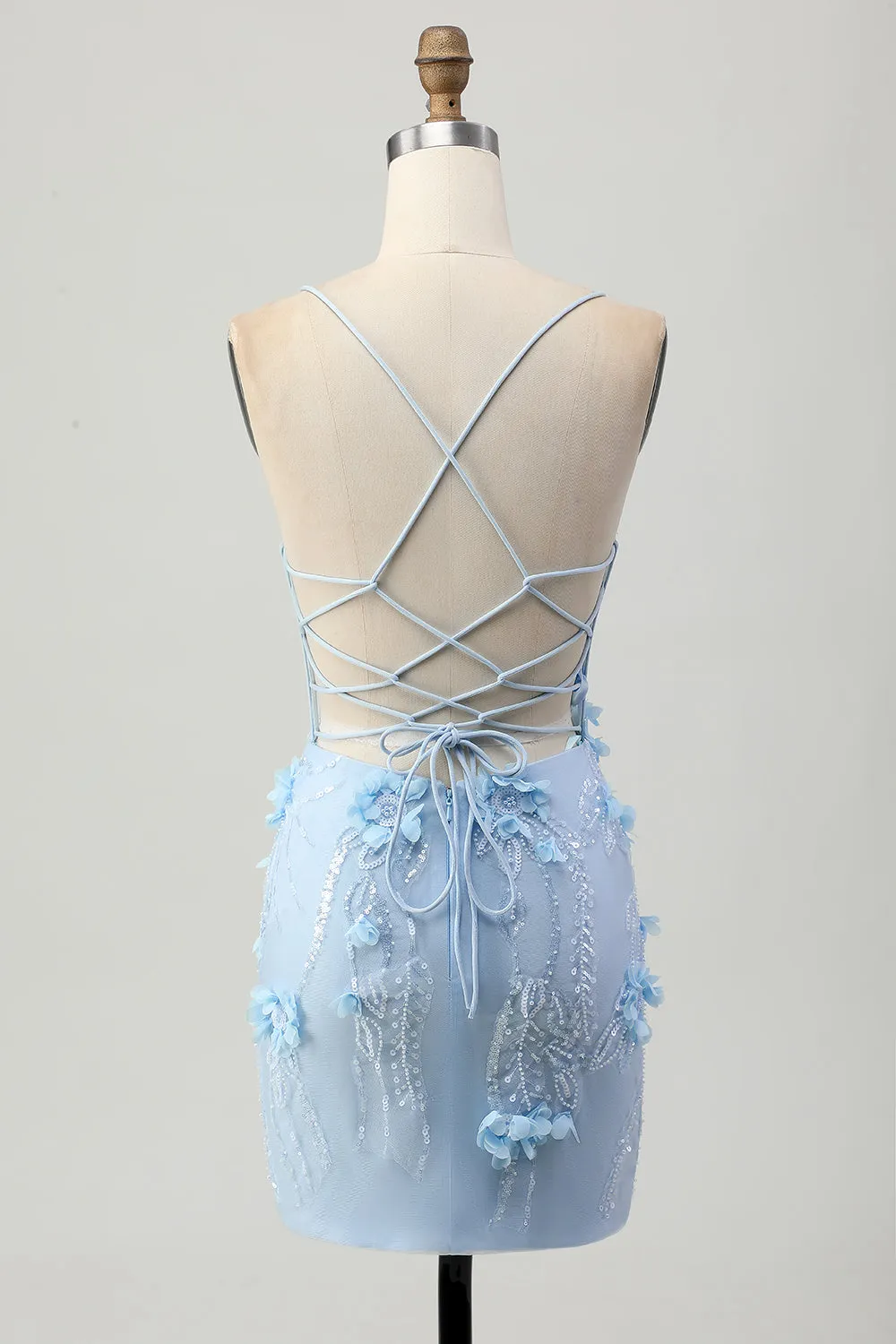 Blue Bodycon Corset Sequins Short Homecoming Dress with 3D Flowers sold by Zapaka product image thumbnail 2