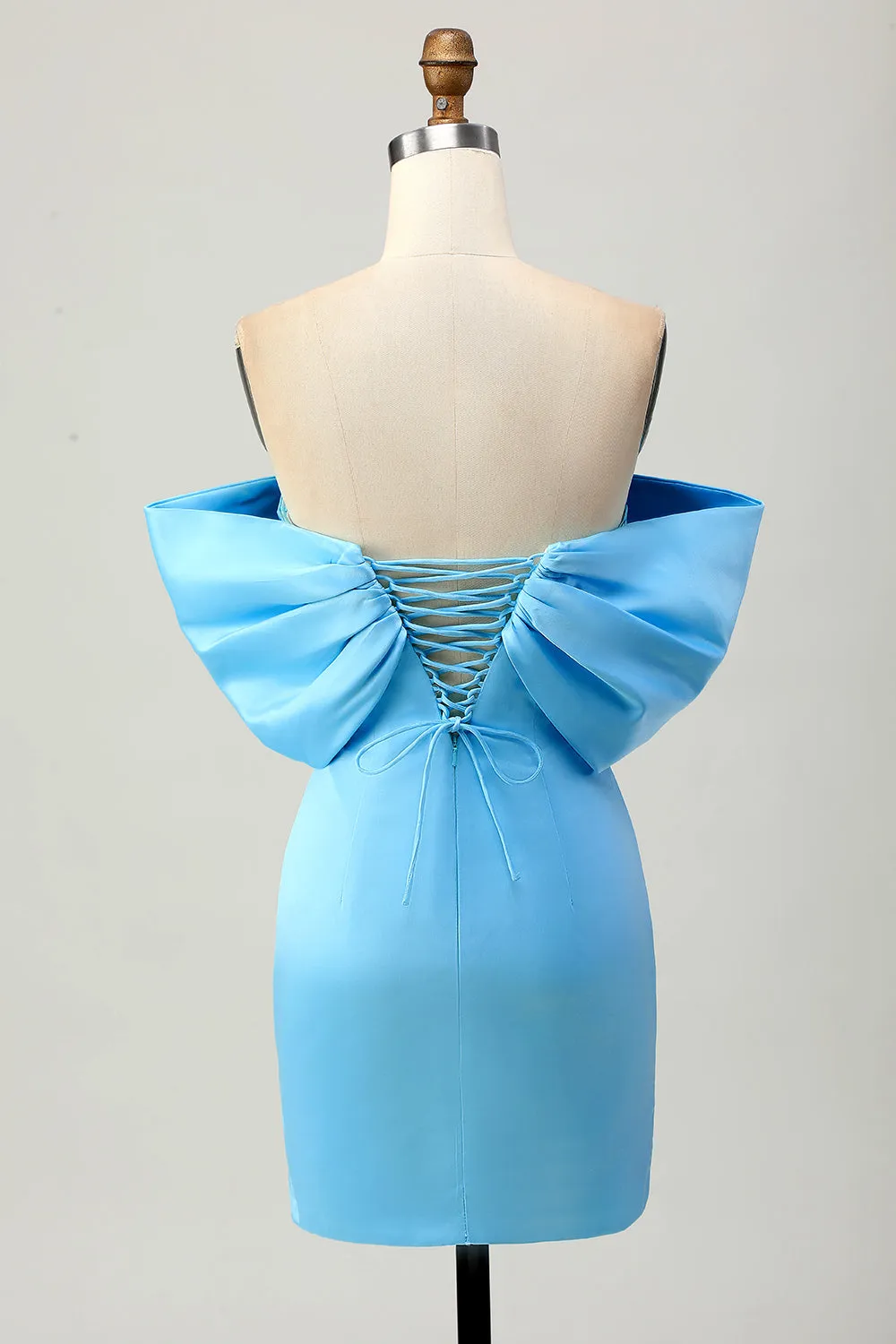 Blue Strapless Ruched Tight Homecoming Dress with Lace-up Back sold by Zapaka product image thumbnail 2
