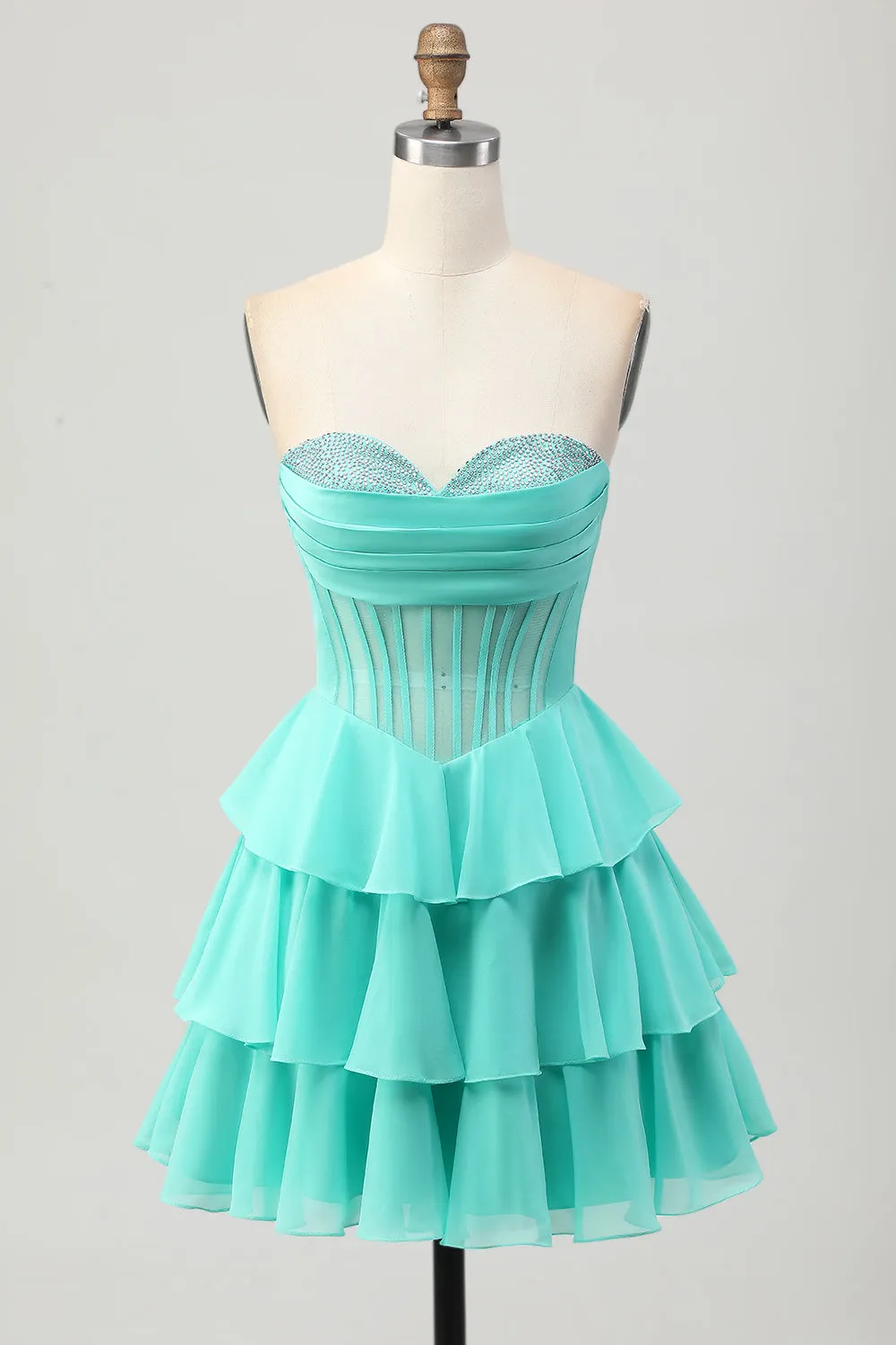 Green A Line Sweetheart Corset Homecoming Dress with Beading sold by Zapaka