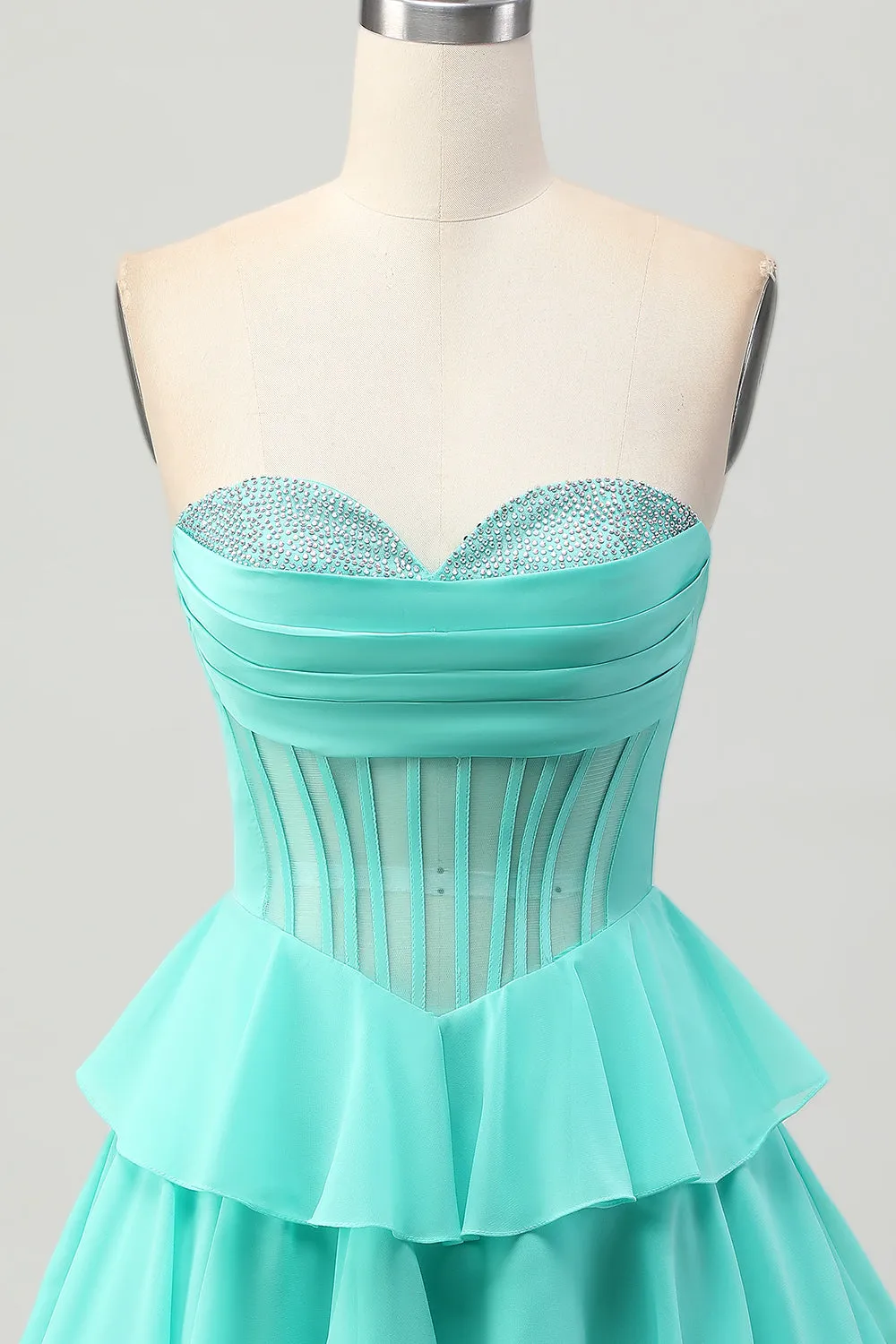 Green A Line Sweetheart Corset Homecoming Dress with Beading sold by Zapaka product image thumbnail 4