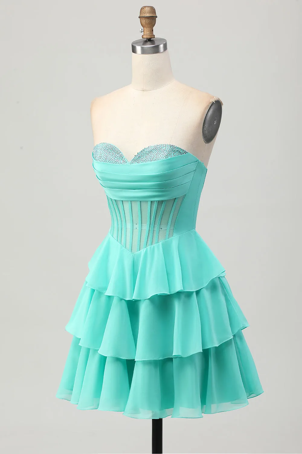Green A Line Sweetheart Corset Homecoming Dress with Beading sold by Zapaka product image thumbnail 3