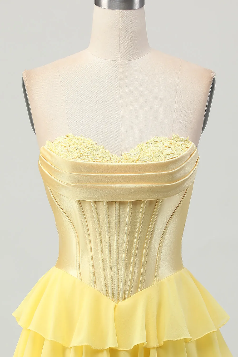 Yellow Strapless Corset A Line Tiered Homecoming Dress sold by Zapaka product image thumbnail 4