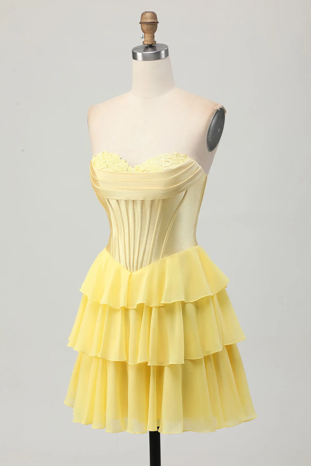 Yellow Strapless Corset A Line Tiered Homecoming Dress sold by Zapaka product image thumbnail 3