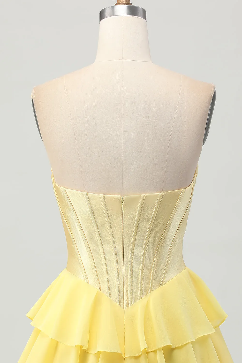 Yellow Strapless Corset A Line Tiered Homecoming Dress sold by Zapaka product image thumbnail 5