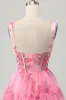 Pink Flower A Line Corset Short Homecoming Dress sold by Zapaka