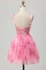 Pink Flower A Line Corset Short Homecoming Dress sold by Zapaka