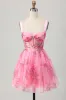 Pink Flower A Line Corset Short Homecoming Dress sold by Zapaka